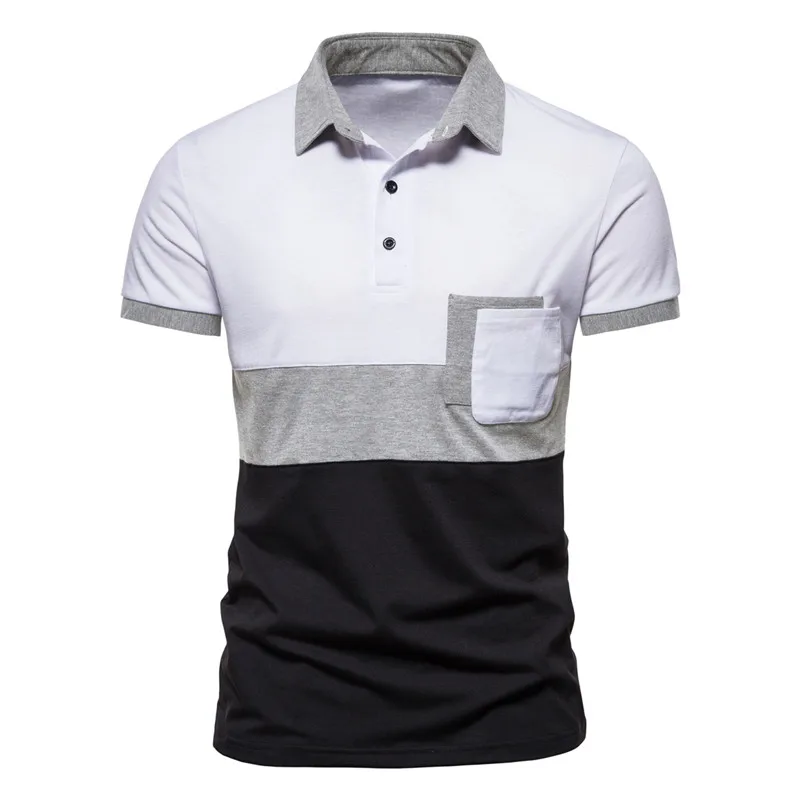 

European and American Men's Short-sleeved Lapel T-shirt Fashion Three-color Contrast Stitching POLO Shirt for Men Golf