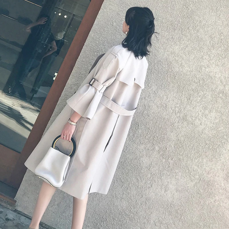 

SWEETKAMA2020 New Khaki Trench Coat for Women Trumpet Sleeve Loose Womens Trench Coat Double-breasted Jacket Windbreaker