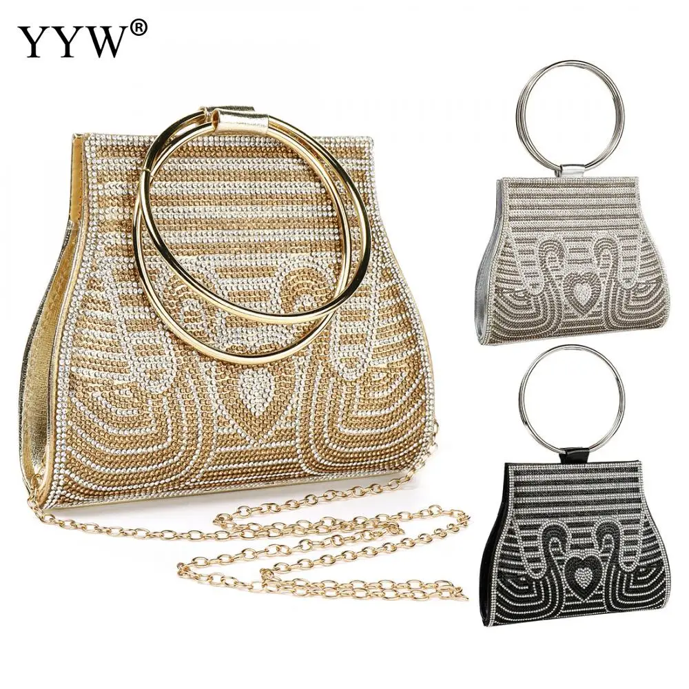 

Rhinestone Handbag European Style Durable Portable Hardwearing Shoulder Bags Women Evening Bag With One Shoulder Gold Purse