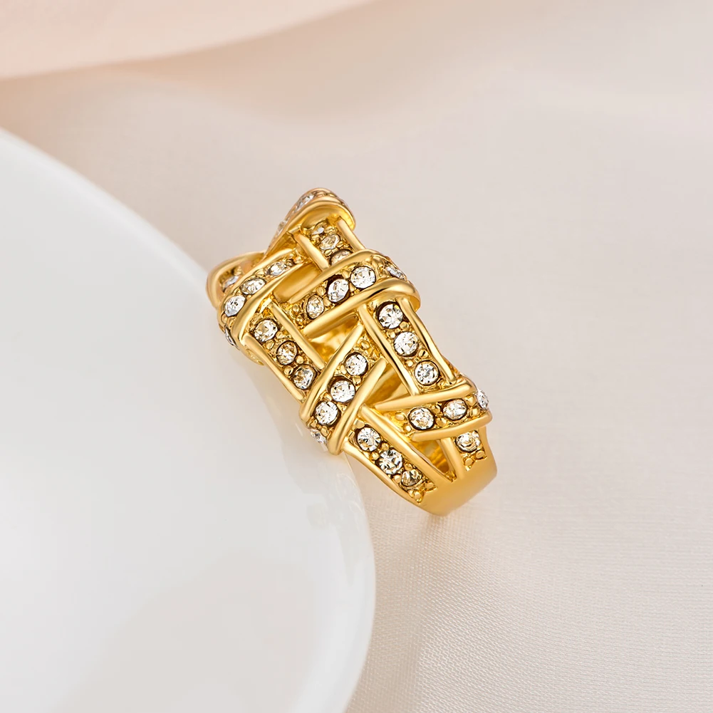 

LEKANI Fashion Jewelry For Women Geometric Weaving Design Rings White Crystal Female Ring Gift To Girlfriend Present On Sale