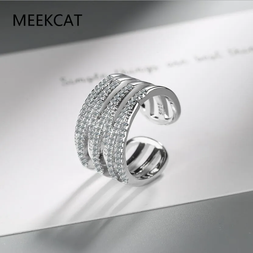 

Hot Fashion 925 Sterling Silver Multi-Layer Luxury CZ Zirconia Cross Rings Adjustable For Women anillos Resizable Rings Bague