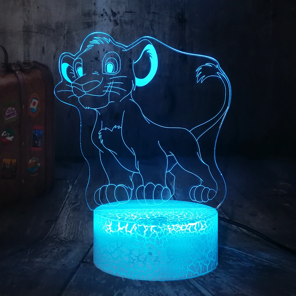 Маленькая Симба Король Лев мультфильм 3D СВЕТОДИОДНЫЙ Ночник светильник RGB 7
