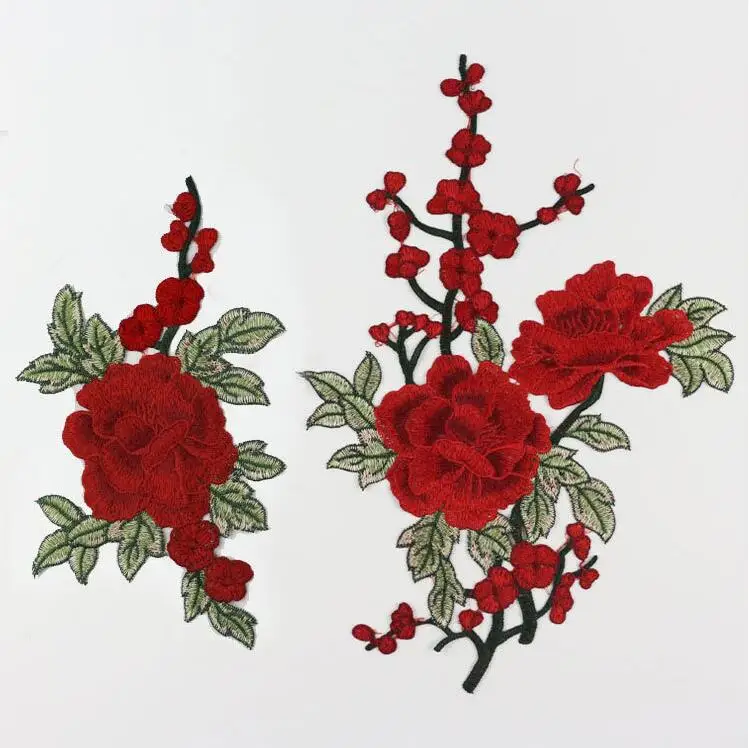 1 пара розовых/красных/желтых зеленых вышивных аппликаций нашивки Цветочная