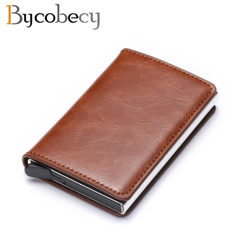 Bycobecy кредитный держатель для карт кошелек для мужчин и женщин Металл RFID винтажная Алюминиевая сумка искусственная кожа Crazy Horse держатель для банковской карты чехол