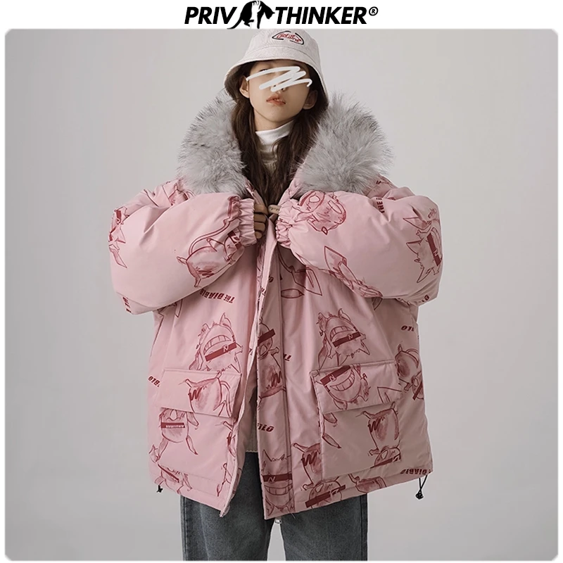 Privathinker, Женская куртка с принтом Харадзюку,, зимняя парка с капюшоном, пальто, женская теплая куртка, Женская утолщенная модная верхняя одежда, Winderbreak