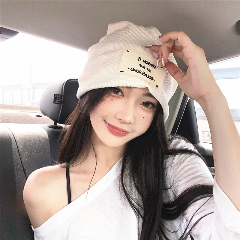 

Winter Slouchy Loosen Letter Beanie Caps Girl Women Casual Cotton Knit hat Skullies Sport hip hop Skullcap For Ridding Cycling