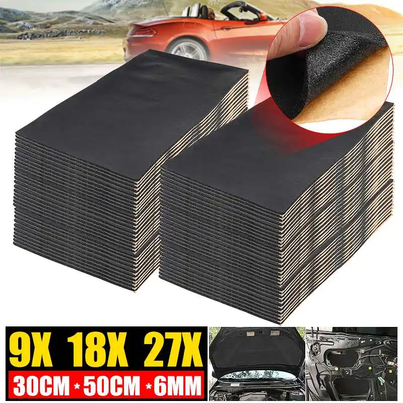 9pcs 10/8/6/3mm Car Sound Hot Deadener Mat Noise Proof Bonnet Insulation Deadening Engine Firewall Heat Foam Cotton Sticker - купить по