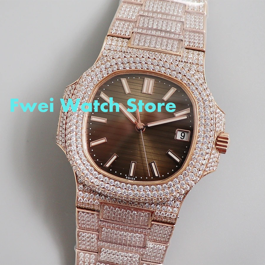 15400 алмазные часы Мужские автоматические высокого качества AAA Ice Out хип хоп набор