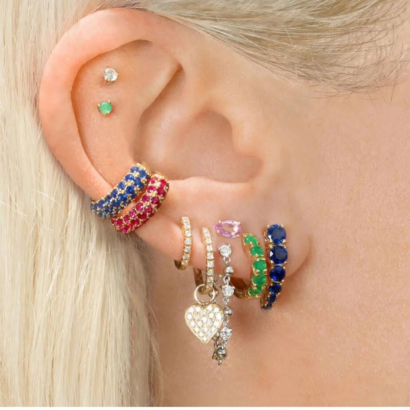 

Lost Lady New Rhinestone Crystal Safe Pin Hoop Huggies Earrings Women Cute Heart Hanging Earrings Wholesale Jewelry Party Gifts