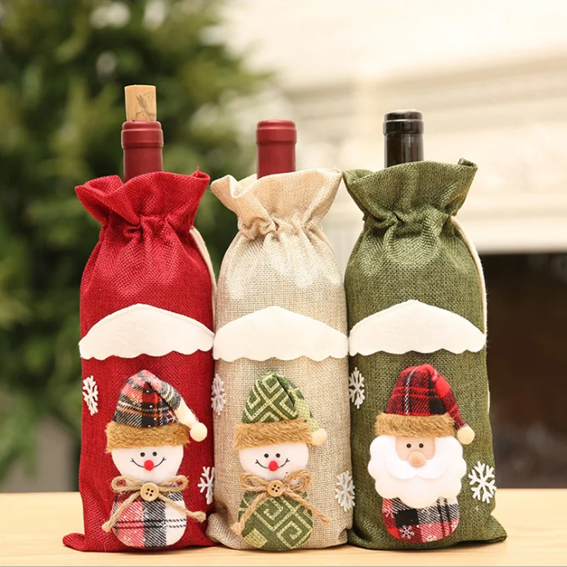 

Christmas Red Wine Bottle Cover Xmas Dinner Party Santa Claus Snowman Gift Bag