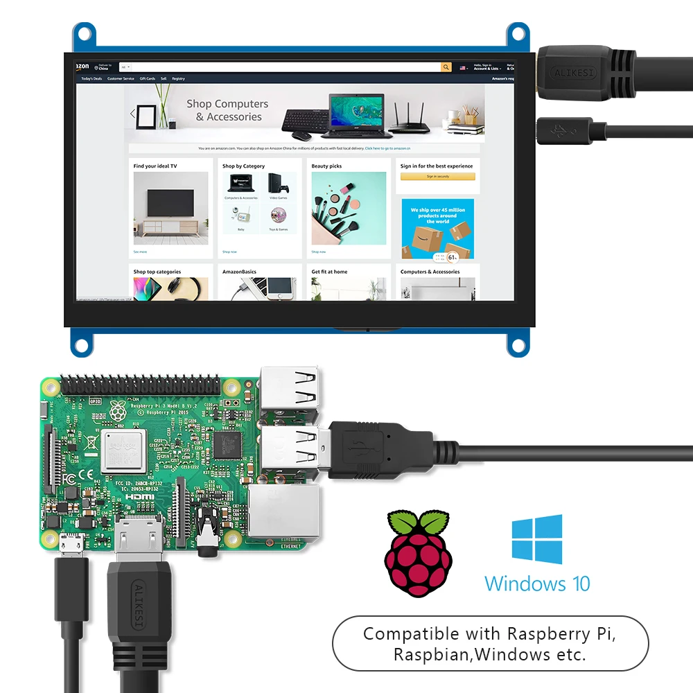IPS 7-дюймовый экран AIDA64 ЖК-дисплей мини ПК Сенсорный HDMI модуль 1024x600 для Raspberry Pi 3 Pi4