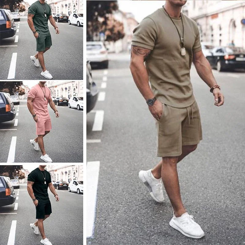 

New Fashion Summer Men Sportswear Outfits Casual Set Male T Shirt Shorts Running Suit Gym Fitness Workout Clothing Sports Set