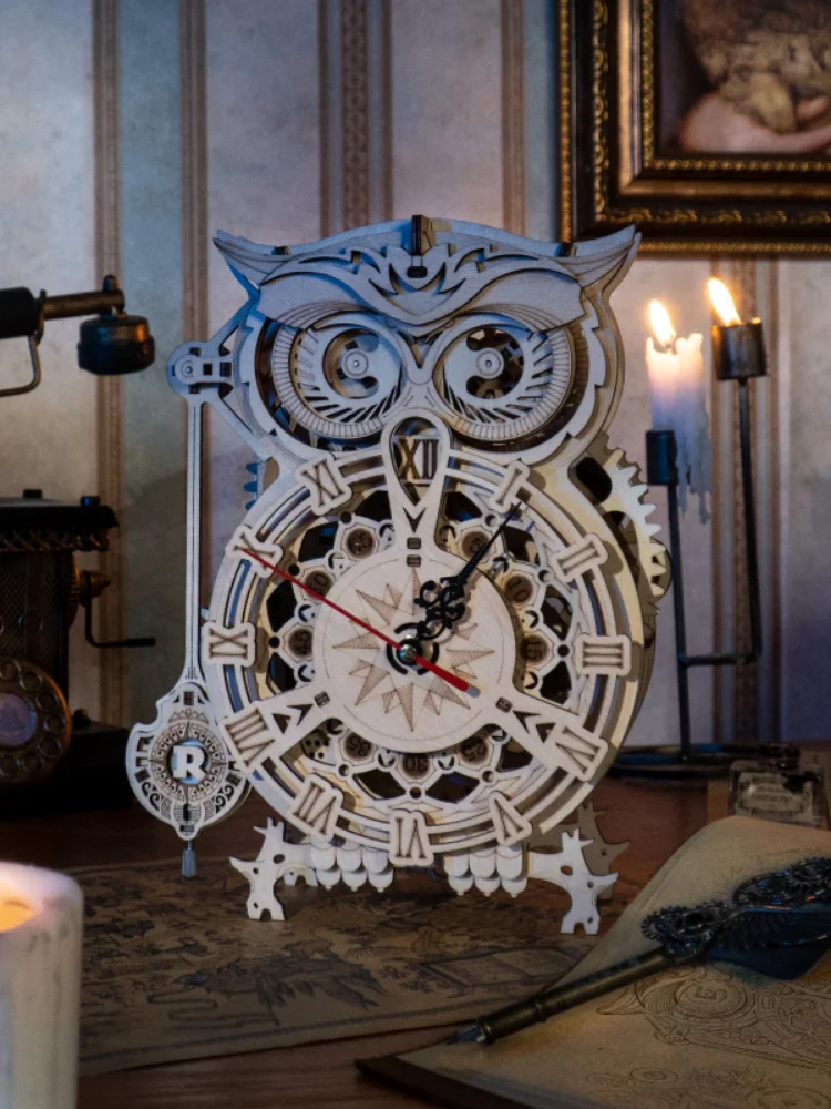 161pcs Creative DIY 3D Owl Clock Wooden Model Building Block Kits Assembly Toy Gift for Children Adult | Дом и сад