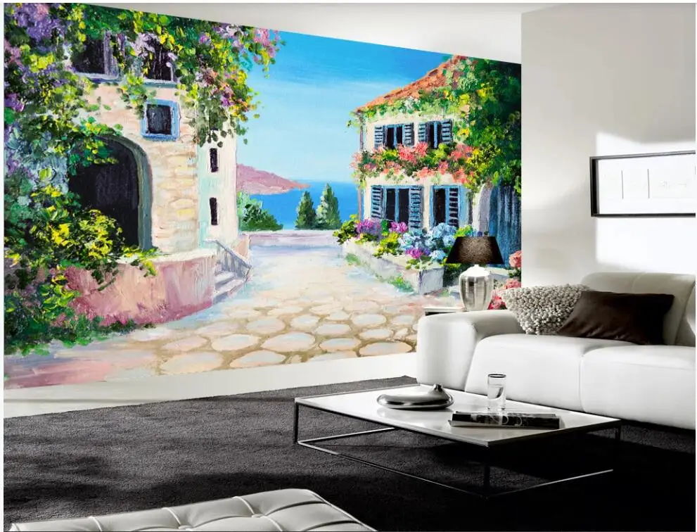 Custom photo 3d wallpaper Beautiful Europe Italian town landscape oil painting background home decor for walls 3 d | Обустройство