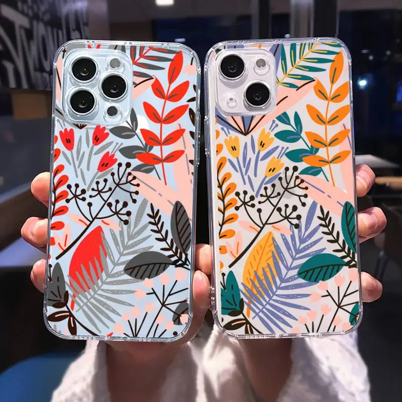 

Floral flower Phone Case for iphone 13 12 11 pro max mini 6 6s 7 8 plus SE2020 X XR XS shell transparent case coque shell