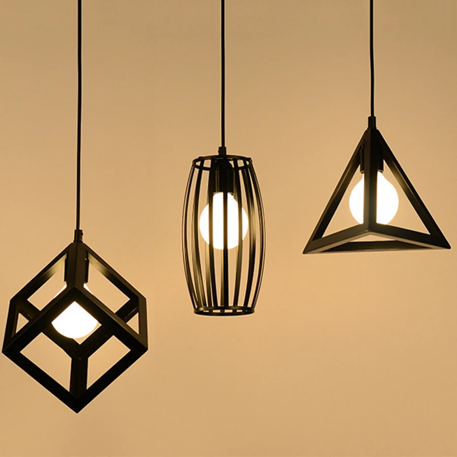 

Thrisdar Modern E27 Pendant Lights Minimalist Black Iron Cage Hanging Lamps Industrial Loft Dining Room Restaurant Bar Led Light