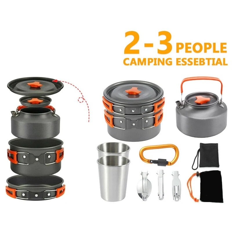 

2-3 People Portable Camping Teapot Set Pot Folding Pot Cooker Combination Outdoor Supplies Set