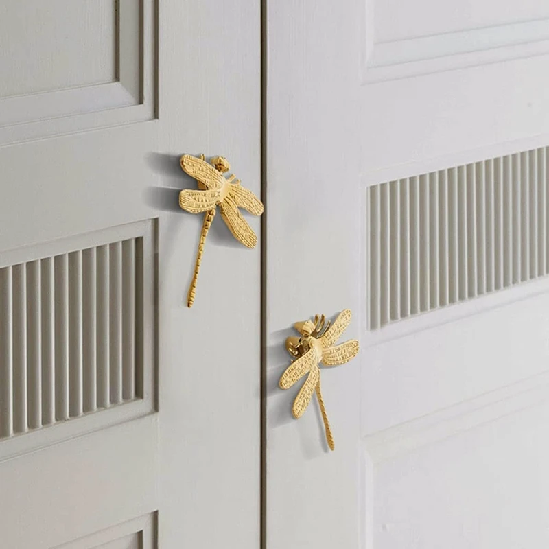 

4Pcs Dragonfly Handle Knobs Brass Gold Knobs for Cabinets for Kitchen Cupboard Bedroom Furniture Door (with Screws)