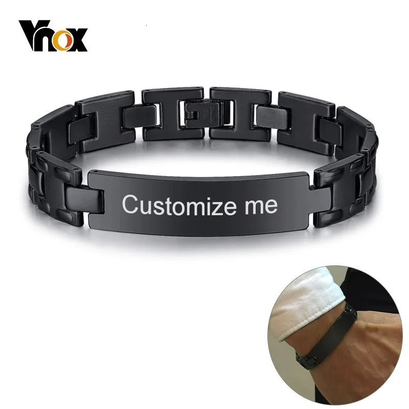 Vnox мужские браслеты из нержавеющей стали Бесплатная гравировка ID тег настроить