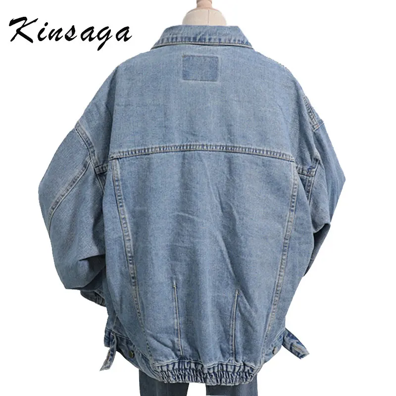 Джинсовая куртка женская оверсайз свободного покроя мотоциклетная в стиле