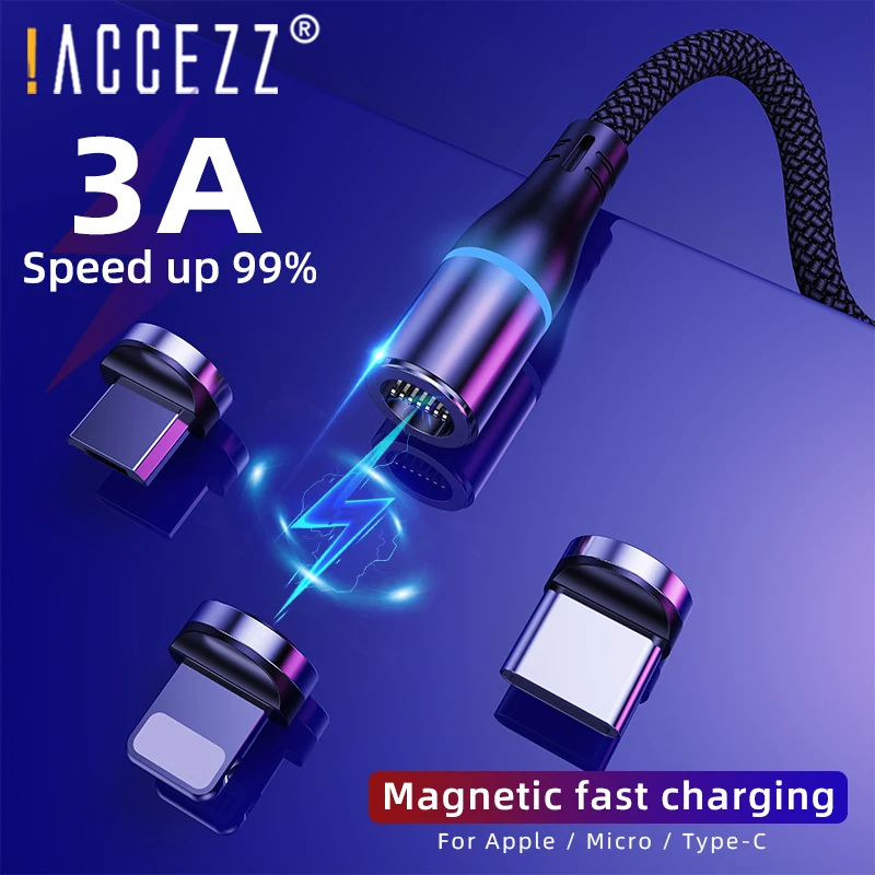 

!ACCEZZ 3A Magnetic Cable Fast Charging For iPhone 11 Pro Max Samsung S10 Huawei P40 Magnet Charger Tablet Data Sync Cables Cord