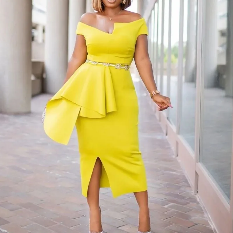 

Осеннее модное элегантное женское платье, темпераментное вечернее платье миди с высокой талией, облегающая женская офисная одежда для рабо...