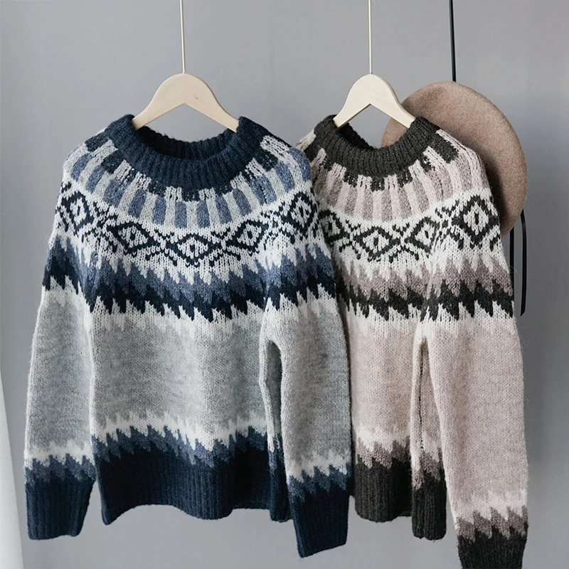 Женские зимние Джемперы винтажный свитер с геометрическим узором стиль бохо