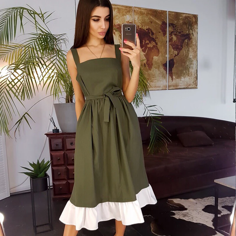 Женские Винтаж Раффлед поясом трапециевидной формы вечерние платья без рукавов