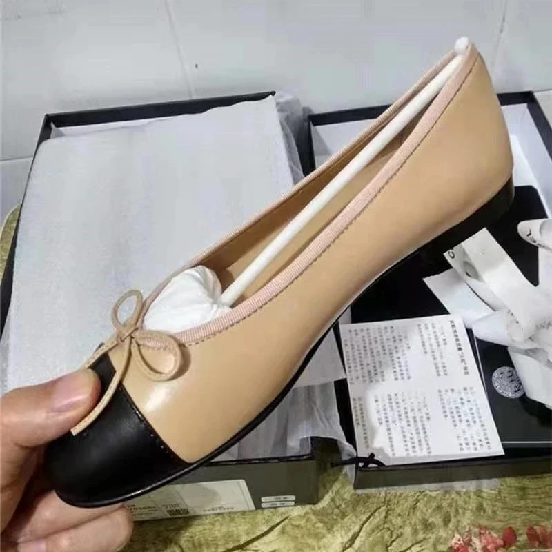 

Zapatos cÃ³modos de marca de lujo para mujer, zapatos planos con punta redonda de cuero, informales con lazo, ballet, 2021