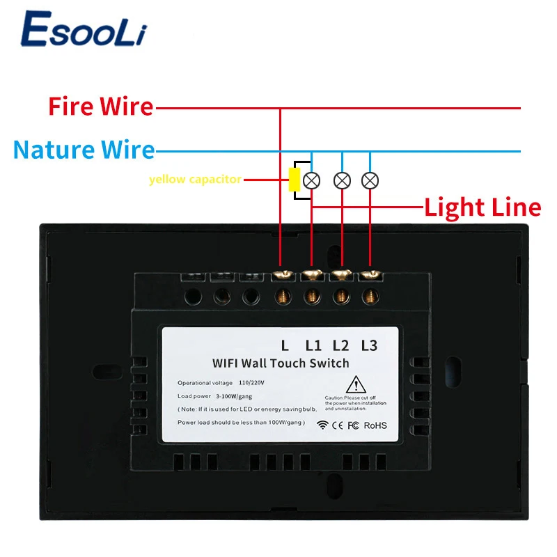 Умный настенный сенсорный выключатель EsooLi 1/2/3 клавиш Wi-Fi | Обустройство дома
