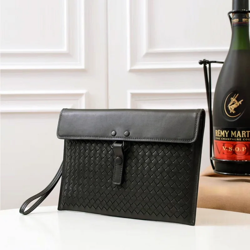 Brand Briefcase Leather Messenger Bag 100 Cowhide Woven Black Clutch Casual Envelope Bag 2021 Fashion Men's Handbag