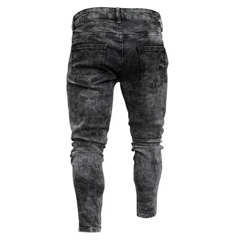 

Men's Snow Pattern Ripped Jeans Frayed Distressed Skinny Stretch Pants Denim Casual Slim Fit Trousers