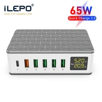 ilepo 65w pd fast charger for iphone 12 11 pro qc3 0 6 port usb charging station for samsung sony huawei digital desktop charger