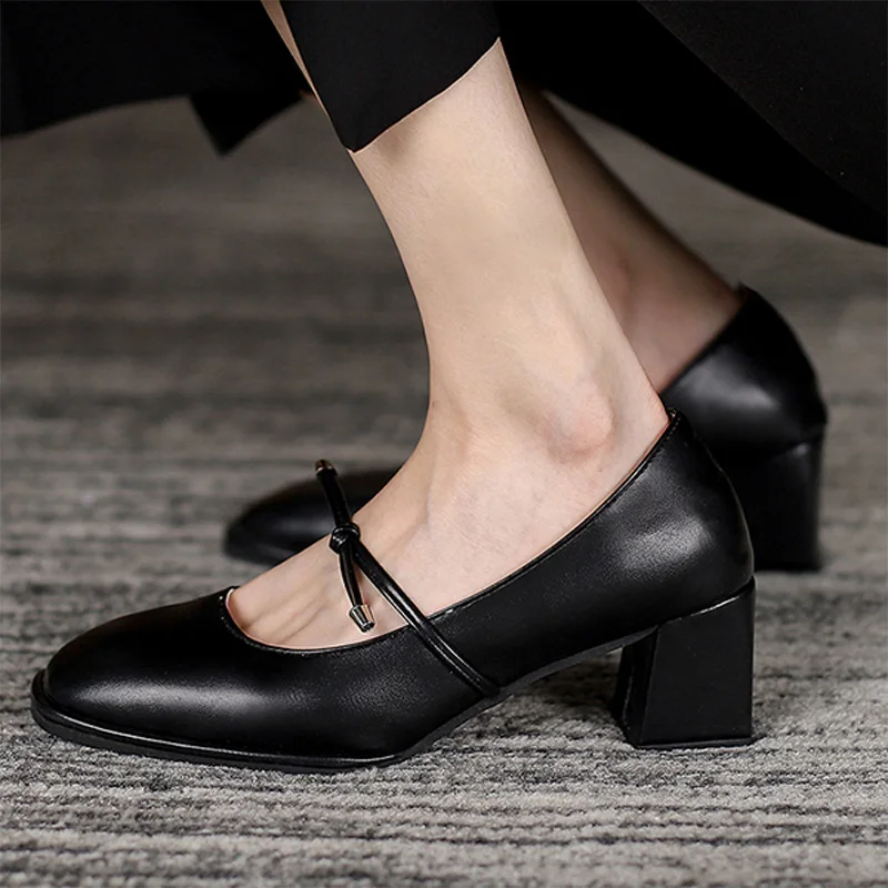 

Women Pumps Mid Heels Fashion Square Toe Solid Shallow Ladies Single Shoes Casual Non Slip Concise Female Slip On 2021 Antumn