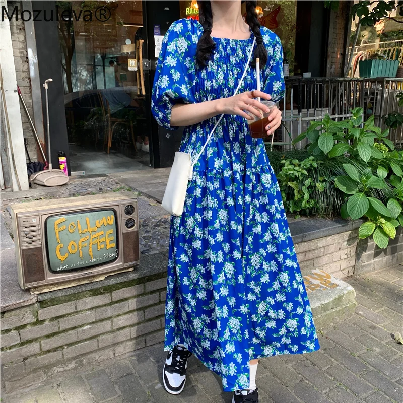 

Mozuleva 2021 летние Цветочный принт с буффами на рукавах, стиль бохо, женское платье в винтажном стиле с квадратным воротником высокого притален...