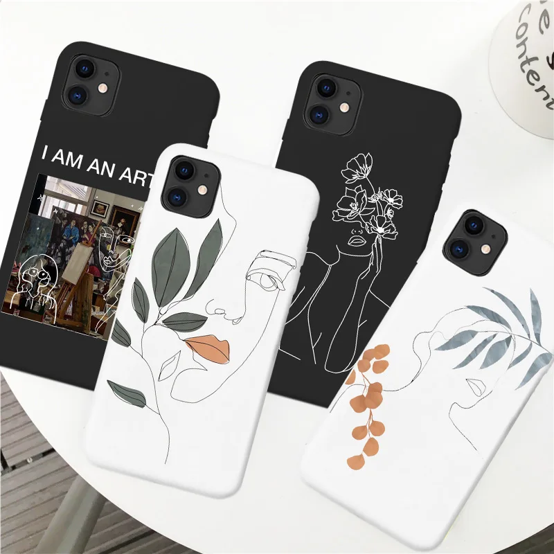 Art Retro Abstract Geometry Phone Case For iPhone 12 11 13 Pro Max X Xs max Xr 6S 7 8 Plus SE 2020 Cute Soft Silicone Cover