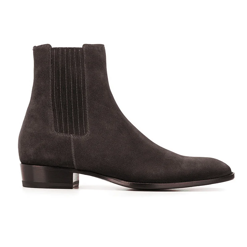 

New Genuine Leather Vintage British Men Shoes Pointed Toe Ankle Boots Business Dress Slip-On Breathable Chelsea Boots