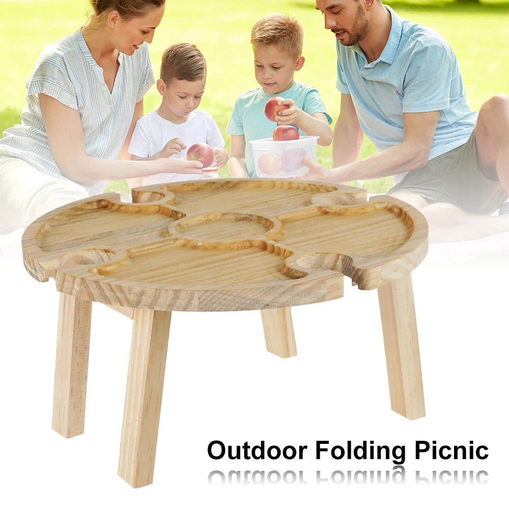 

Outdoor Portable Folding Table Original Wooden Picnic Table With Glass Holder Two-In-One Wine Glass Holder Wooden Wine Table