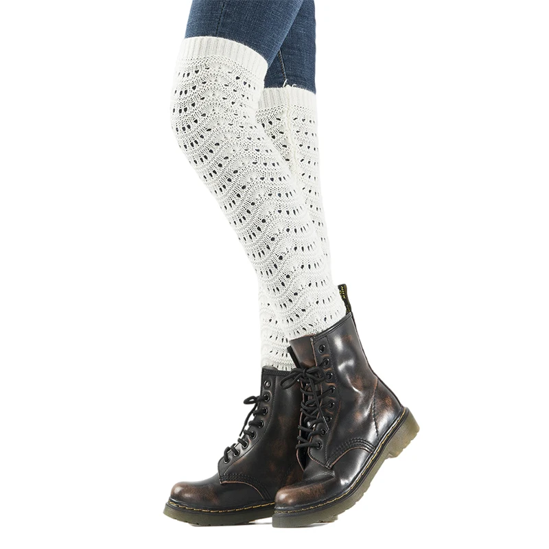 

Sparsil Women Knitted Leg Warmers Winter Warm Woolen Thigh Calf Hosiery Hollow Out Female Boot Cuffs Cosplay Punk Long Socks