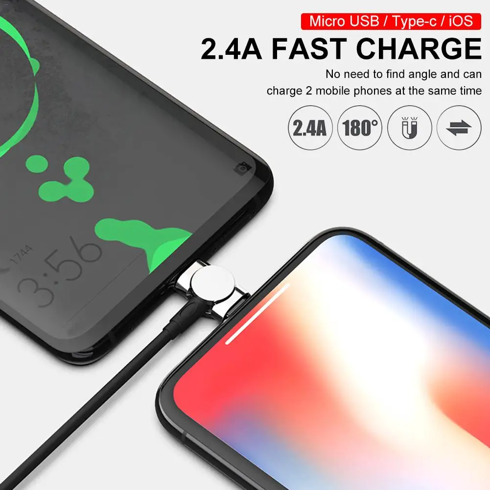1 м Магнитный зарядный кабель Micro USB и Type C 3 в 180 градусов прямоугольный для