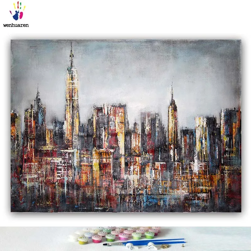 DIY colorings pictures by numbers with colors Paris street view the of city picture drawing painting framed | Дом и сад