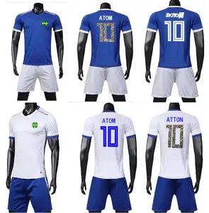 Азиатские размеры для детей и мужчин, Красивая Голубая и белая футболка, Оливер ATOM Maillots de Foot Kid Spain японский комплект Captain Tsubasa, трикотажные изделия