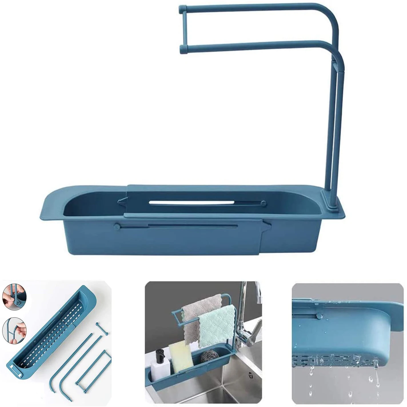 

Кухонная телескопическая стойка для хранения раковины, раковины, расширяемая полка, органайзер, регулируемая настенная полка для губки, мы...