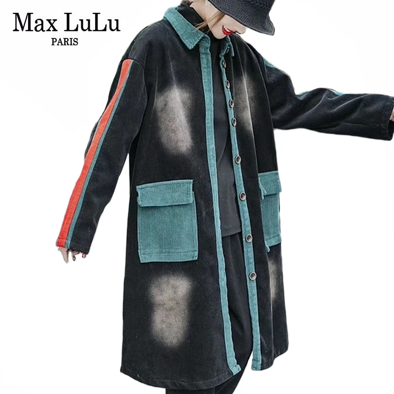 Женский вельветовый Тренч Max LuLu модный длинный в Корейском стиле панк винтажная