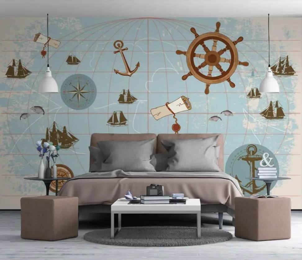 Milofi custom 3D wallpaper murals simple hand-painted nautical map children's room background wall decoration mural | Обустройство