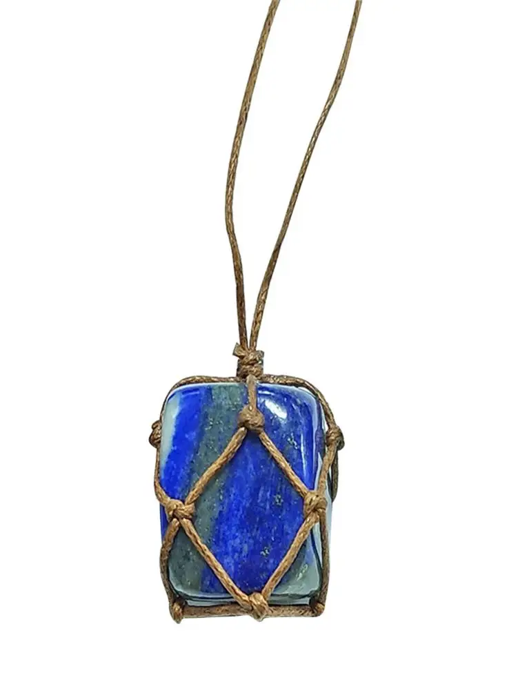 

Natural Lapis Lazuli Pendant Necklace Square Natural Lazuli Stone Chakra Necklace Healing Pendant Necklace for Women Men