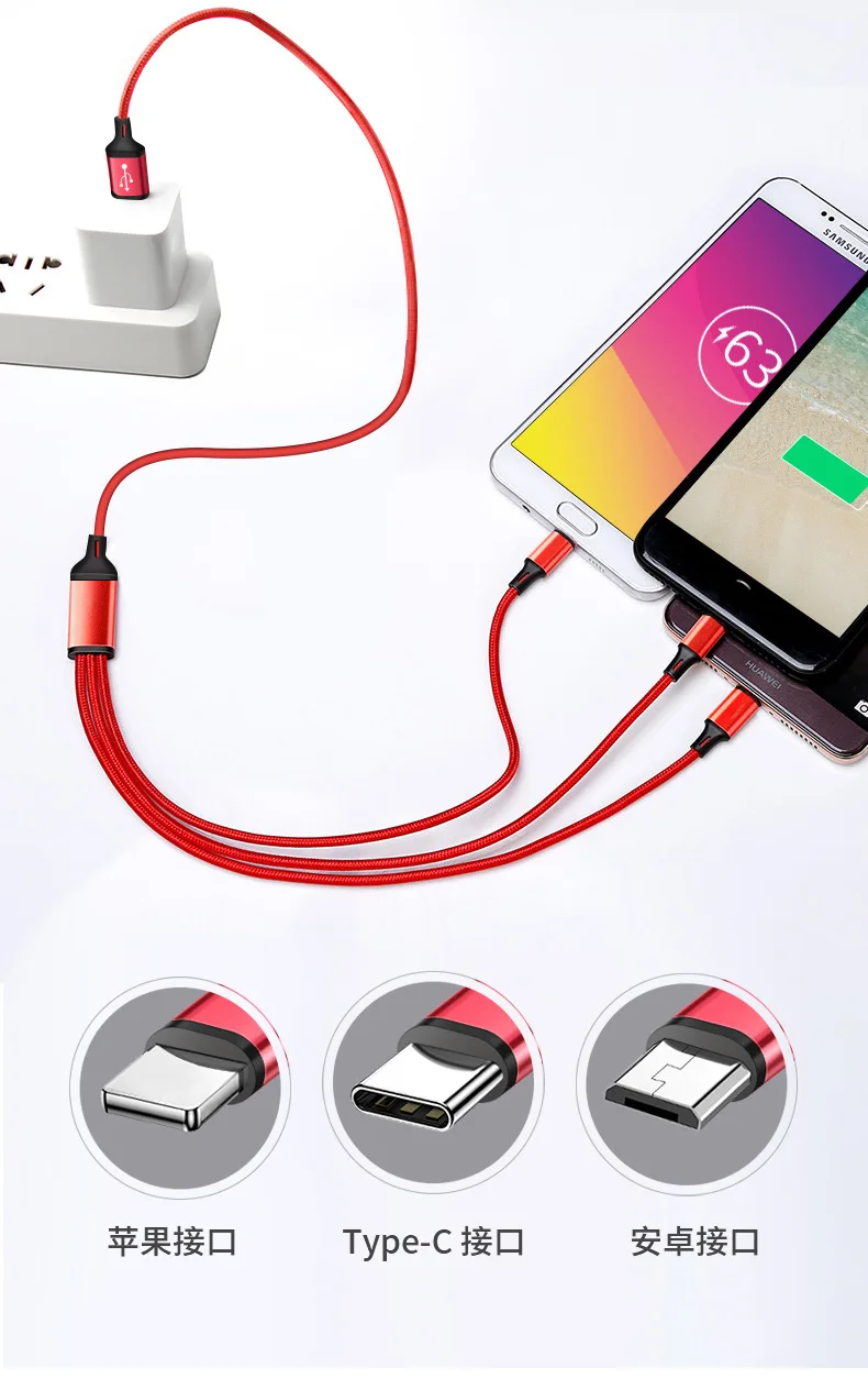 Mzxtby 30 см 3in1 USB кабель для передачи данных для IPhone samsung huawei Honor Xiaomi RedMi Micro USB Type C кабель для быстрой зарядки кабель для зарядки телефона
