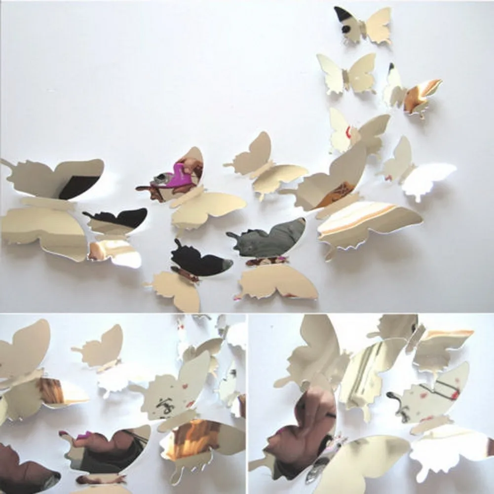 Аксессуары для дома 12 шт. наклейки на стену бабочки 3D зеркальные аксессуары