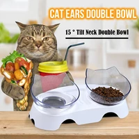 non slip cat double bowls with raised stand pet food water bowls for cats dogs feeders pet supplies products accessories sale