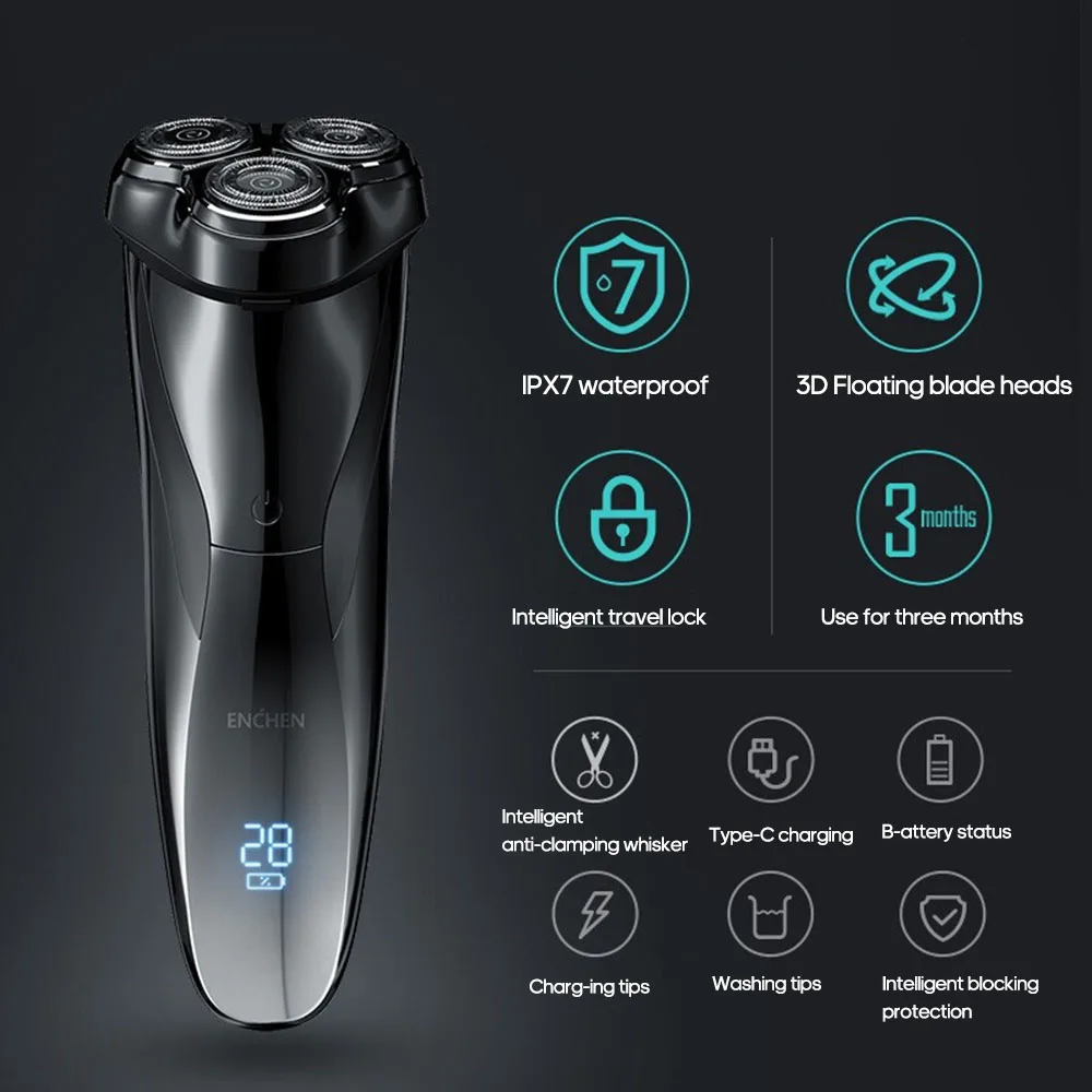 ENCHEN BlackStone3 электробритва USB зарядка LCD IPX7 Водонепроницаемая Влажная и сухая